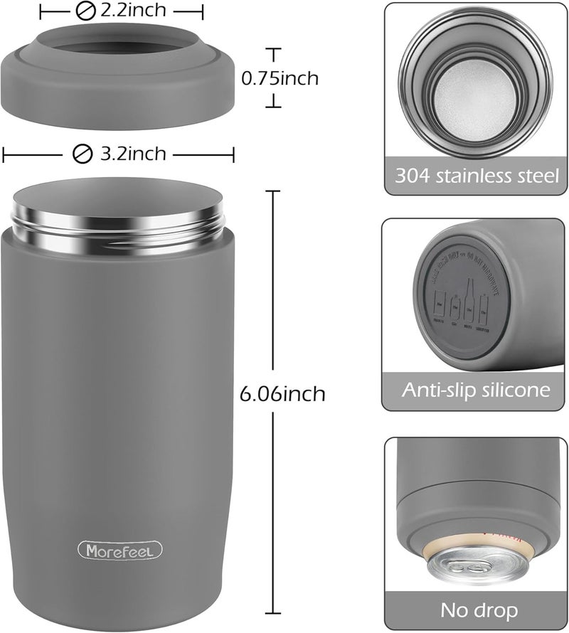MoreFeel 4-in-1 Skinny Can Cooler Double Wall Stainless Steel Insulated Can Holder,Can Coozie, Works With 12 Oz Slim Can,Standard Cans,Beer Bottles & As Pint Cups (Dark Gray) - Image 4